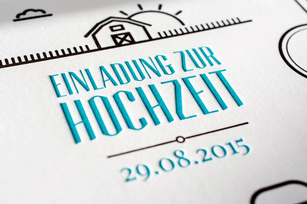 Detail Letterpress Wedding Invitation with deep impression. Paper: double (2 x 325gsm) Metapaper Multiloft extrarough