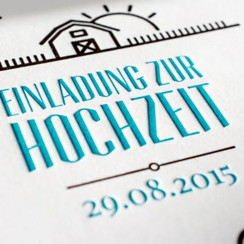 Detail Letterpress Wedding Invitation with deep impression. Paper: double (2 x 325gsm) Metapaper Multiloft extrarough